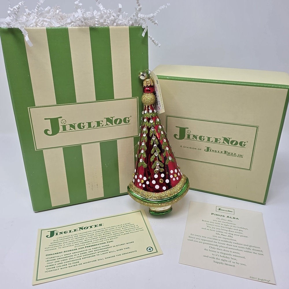 NIB JingleNog Pinus Alba Tree Ornament #80573 Hand Blown & Painted in Poland